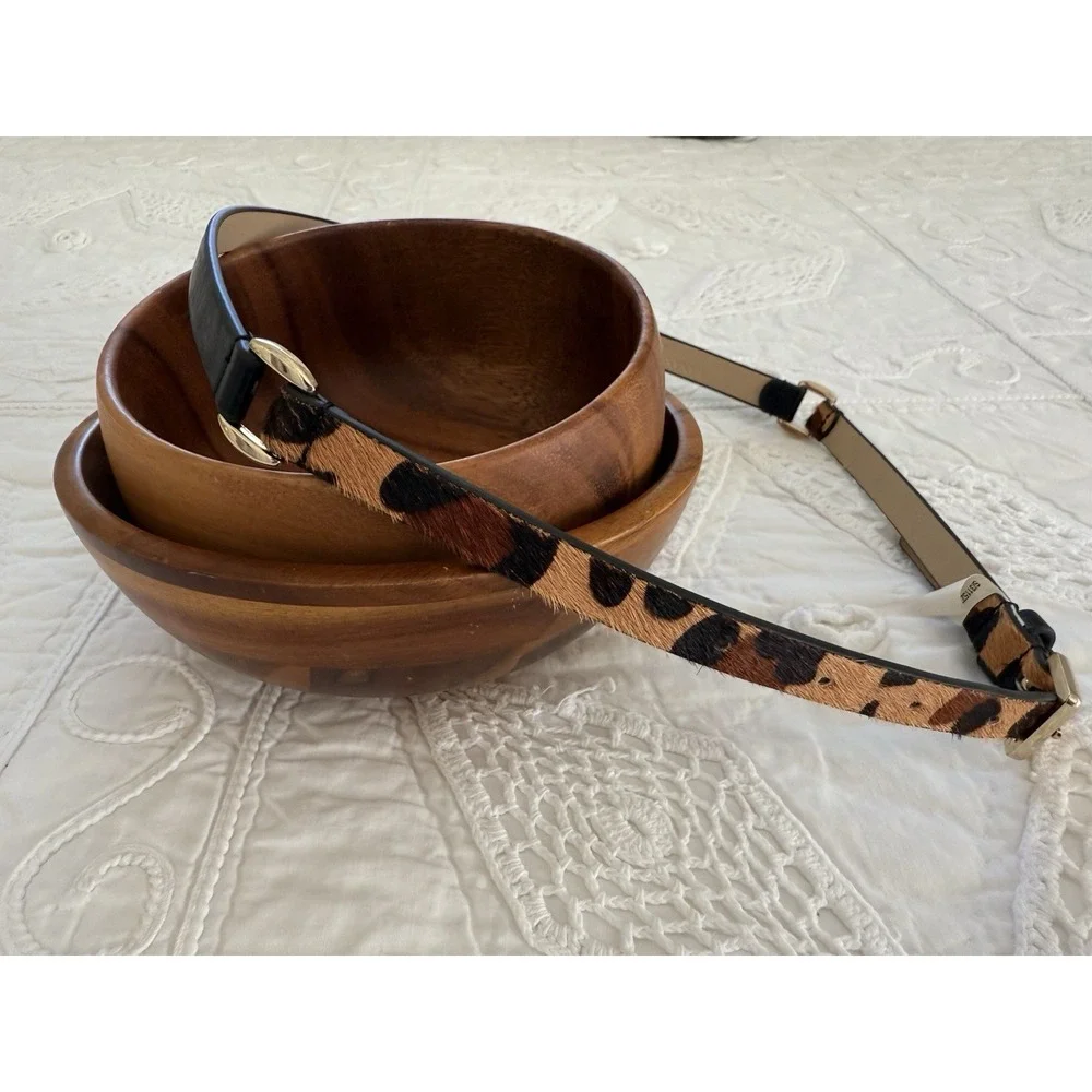 Banana Republic Dyed Calf‎ Hair Faux Leather Brown Skinny Belt Leopard Print XS